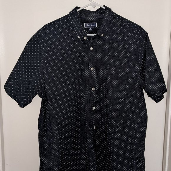 Club Room Casual Button Down Short Sleeve White Tiny Polka Dot Black XL - Picture 1 of 5